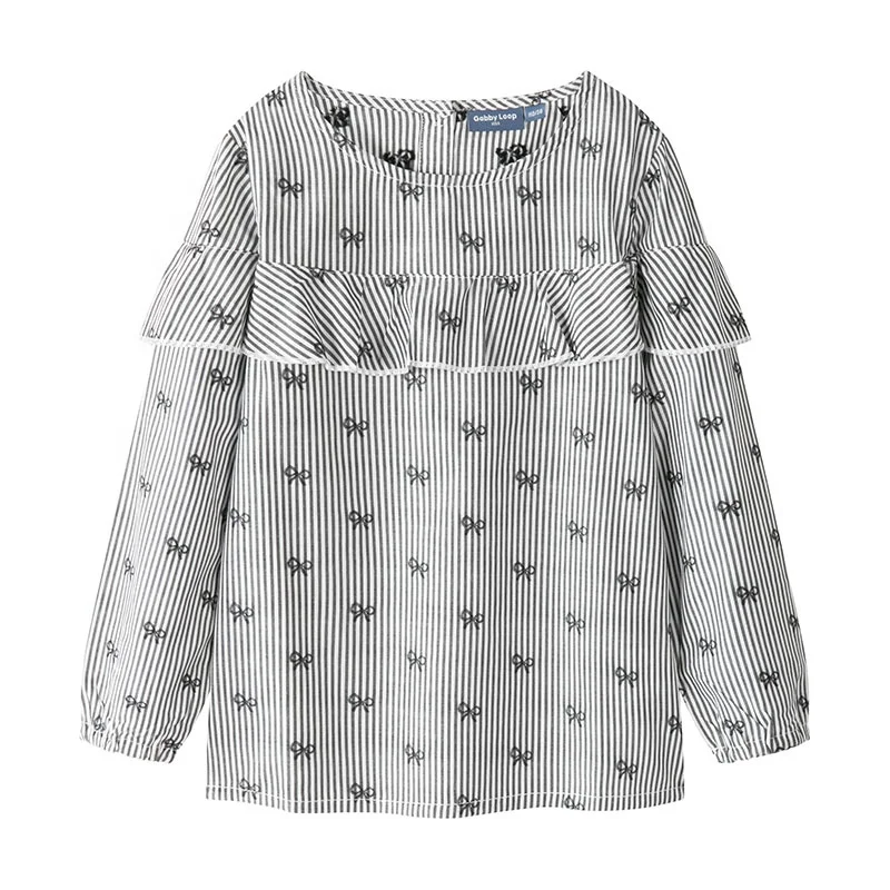 

Gabby Loop Kids Autumn Girls Ruffle Long Sleeve Jacquard Blouse Casual Cotton Soft Tops Kids Shirt