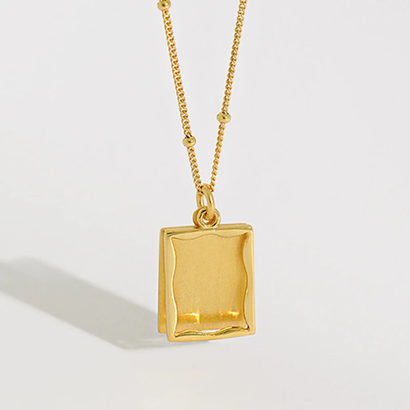 

Geometric square pendant fashion men accesories sterling silver 925 jewelry gold plated vermeil string beads necklace for women