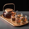 Hot Selling Acacia wood Tea sets Clear Glass Teapot Tea Sets high Borosilicate Glass Portable Tea Sets With Teapot