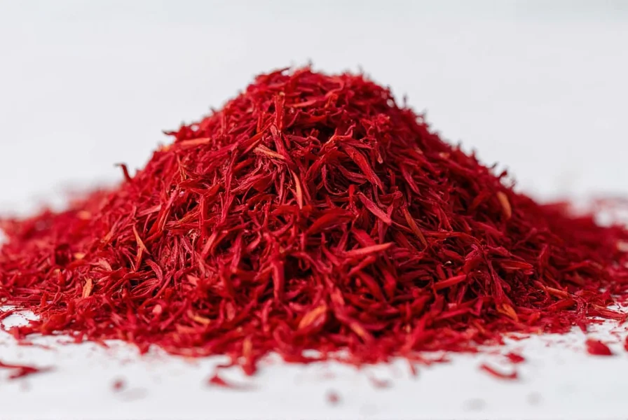 Saffron threads next to common household items for size comparison showing how little is needed for cooking