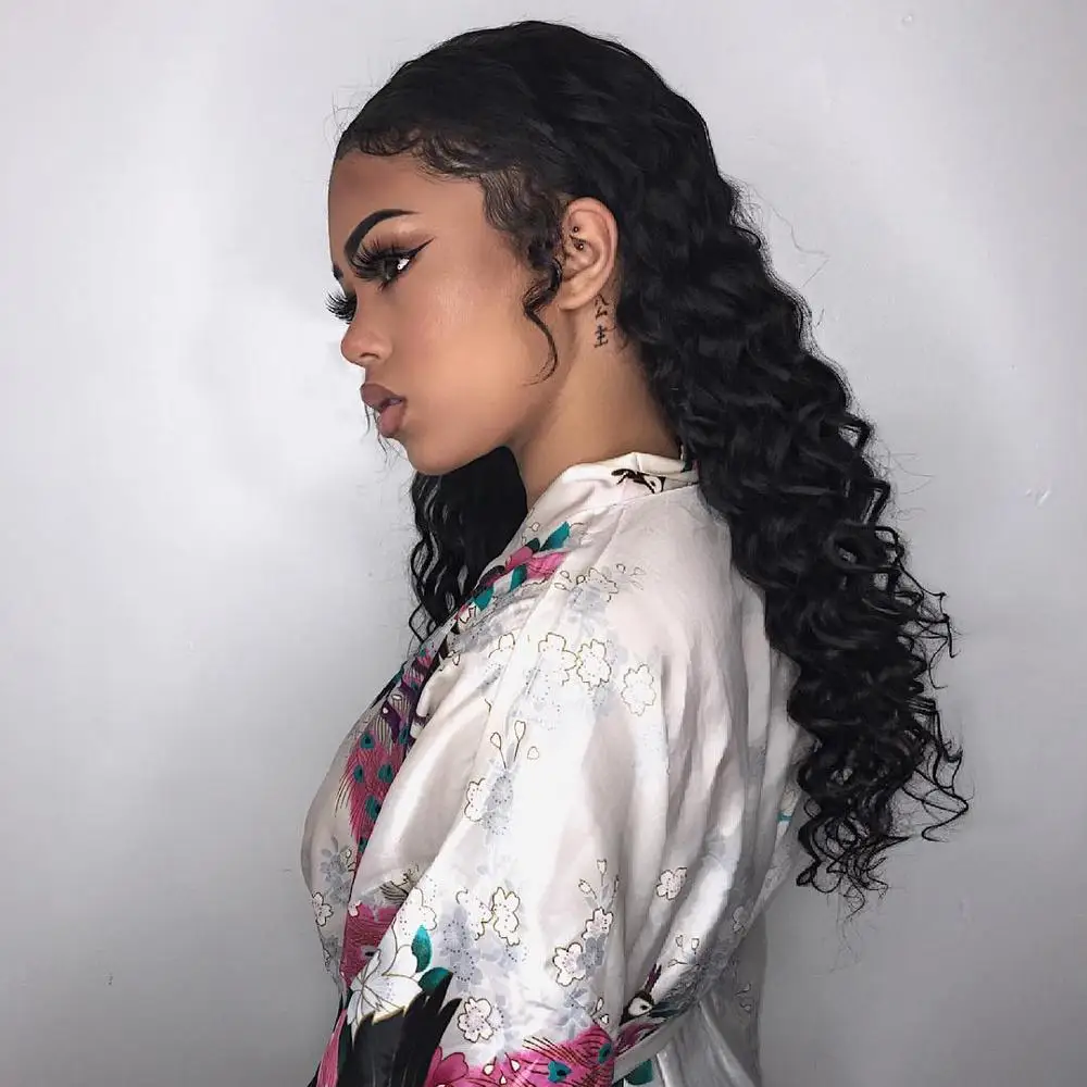 

Huashuo Free Shipping 13*4 Lace Front Wig With Baby Hair Brazilian Virgin Human Hair Wigs With Bangs Loose Deep