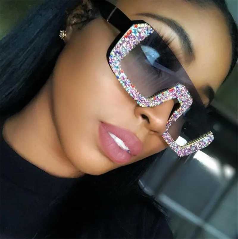 

Newest Luxury Diamond Semi-Rimless Square Sunglasses Women Rhinestone Sun Glasses, 8 colors
