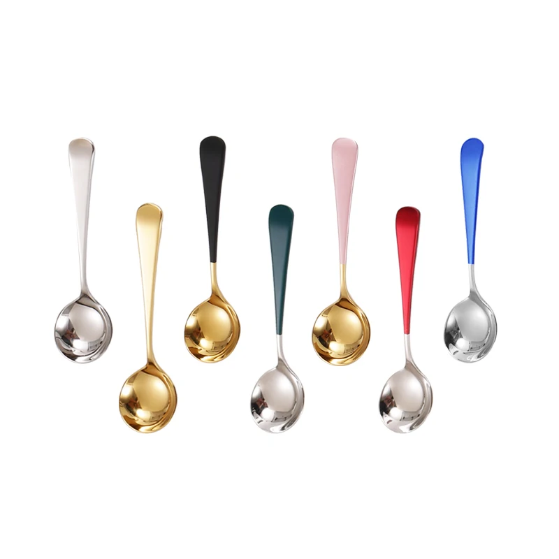 

18/8 Stainless Steel Spoon Adult And Children's Scoop Multicoloured Soup With A Spoon, Gold,silver,black,rose gold,rainbow