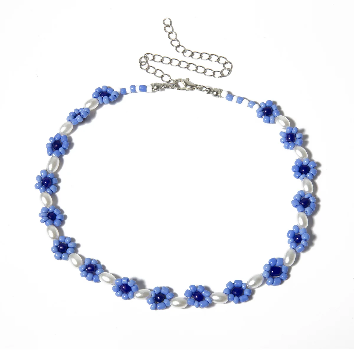 

Bohemian Personalized Hand-Woven Blue Rice Bead Flower Daisy Necklace Choker 2021, Like picture