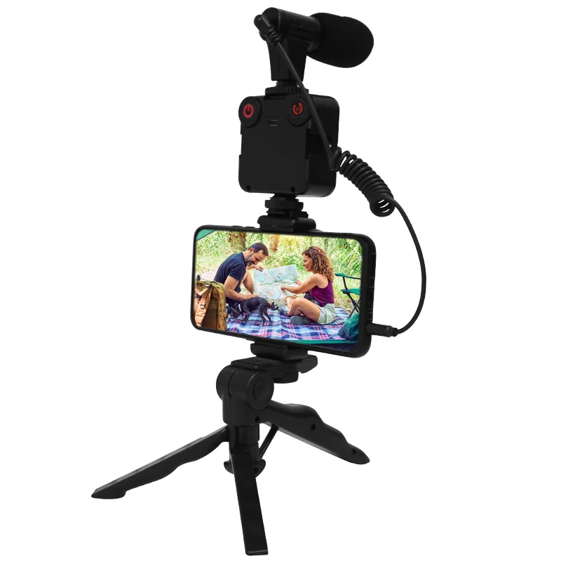 

All-In-One Smartphone Vlogging Video Kit with Shotgun Microphone Phone Holder and Tripod, Black