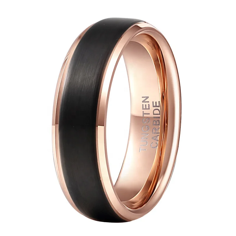 

Guangdong factory 8MM /6MM tungsten ring rose gold two-color Lover's Mirror polished brushed rings high-end jewelry