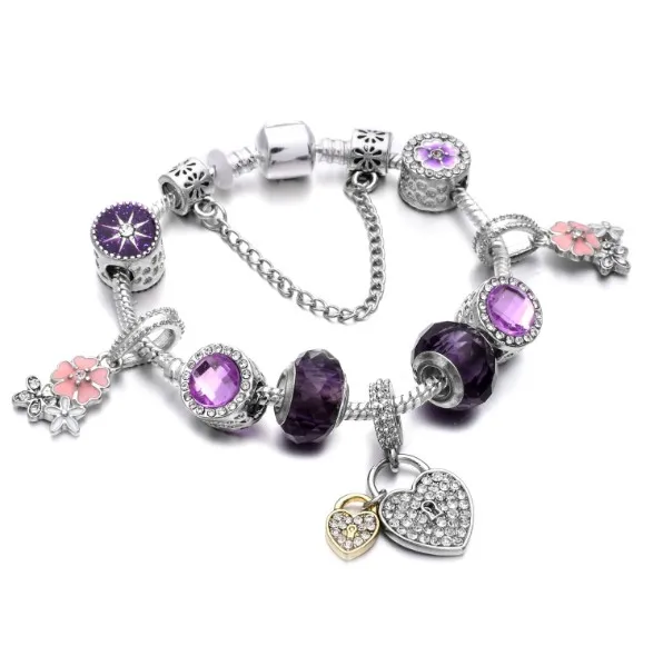 

Flower heart bracelet charmfashion charm bead bracelet fit Pandora bracelets, Picture