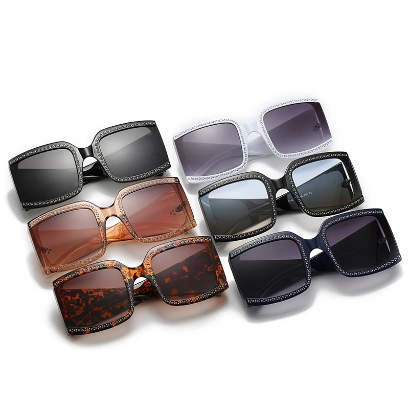 

Wholesale Fashionable Luxury Square Women Shades Oversized Diamond Sunglasses, Custom colors