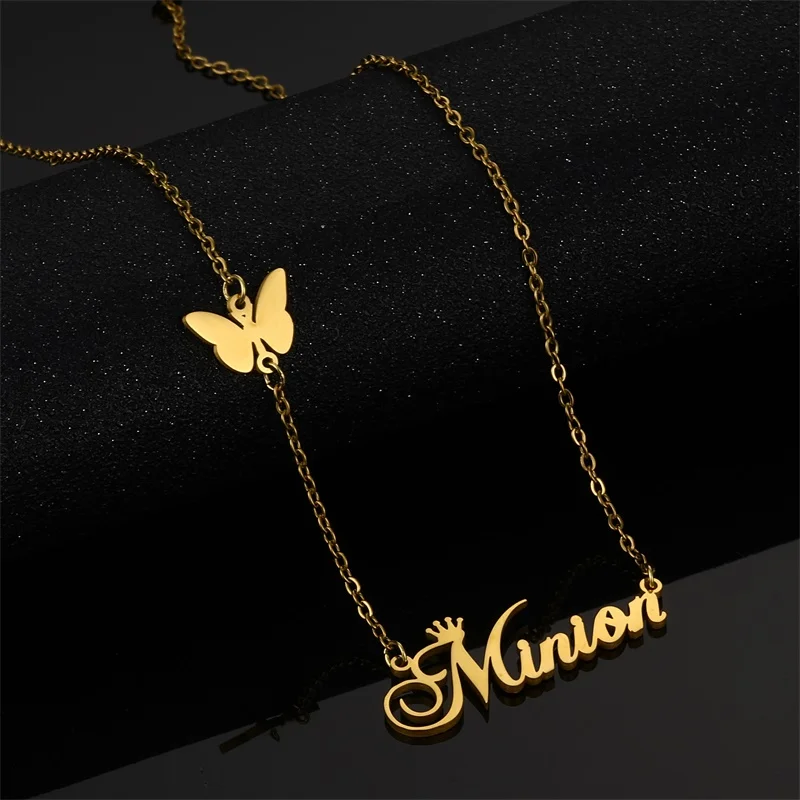 

Stainless Steel Chain Pendent Necklace Gold Silver Planted Fashion Jewelry Custom Name Butterfly Pendant Necklace