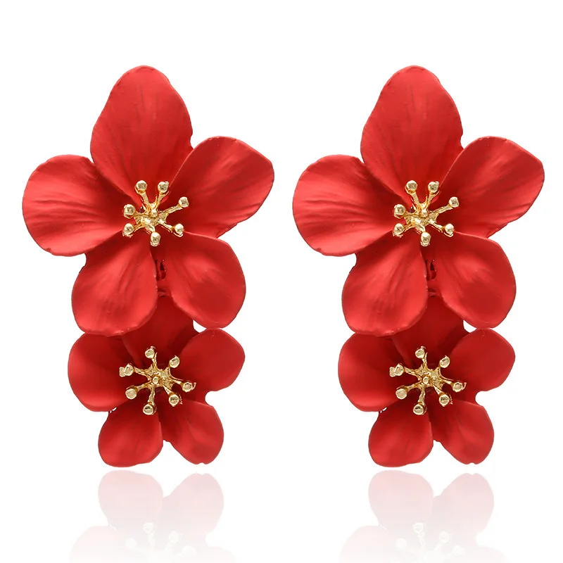 

2021 Fashion jewelry Colorful manufacturer women hot Selling jewelry bohemian double boho flower stud earrings