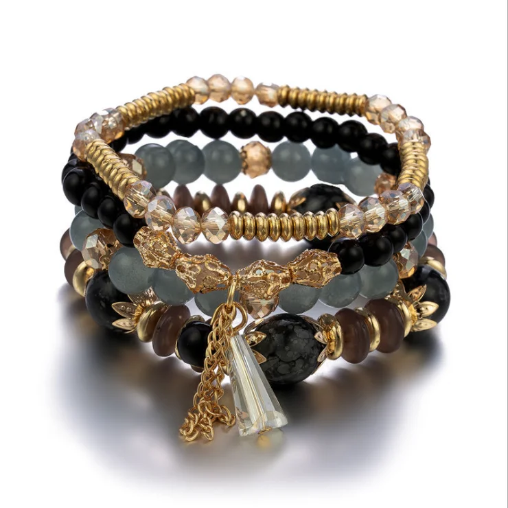 

Factory direct supply tassel multi-layer bracelet cross-border crystal temperament bracelet jewelry wholesale, Pink/black/red/green/brown