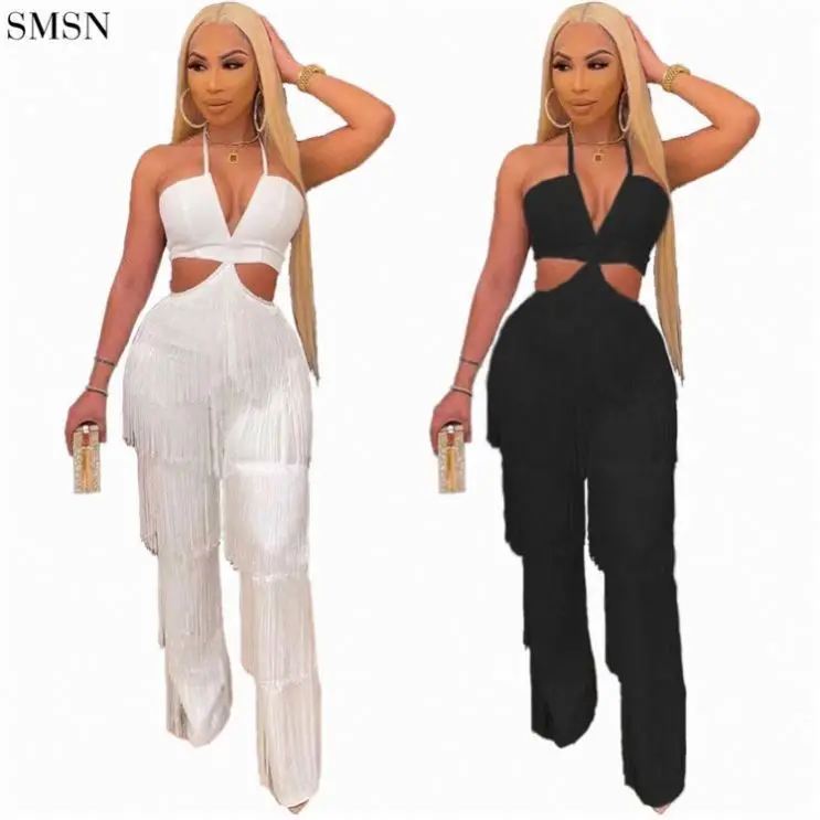 

Latest Design Temperament Tassel Sexy Halter Solid Color Women Jumpsuit Backless Jumpsuit