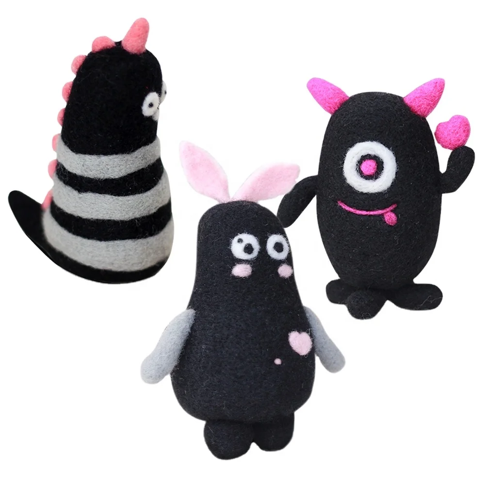

Wool Felt Craft Needle Felting Supply Kits 3 Monsters in 1 Set, Black