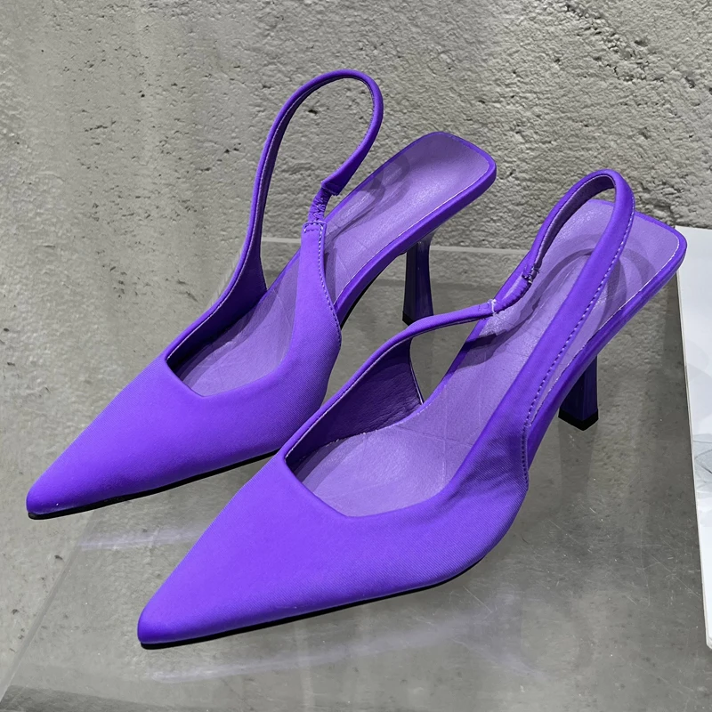 

New Elegant Big Red Purple Pointed Toe Shallow Pumps Ladies Slingback Sandals Summer Women Wedding Dress Mules heeled Shoes