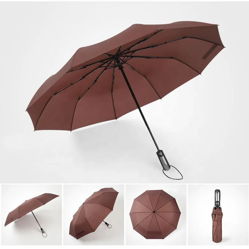 

Fashion Big Sublimation Blank Ladies 10 Ribs Strong Auto Open Close Windproof 3 Fold Umbrella with a Pouch, Customized color