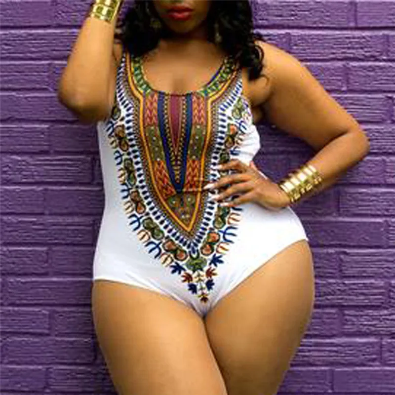 

Women Curve African Printing Push up Bikini Jumpsuit Swimsuit One Piece Plus Size Bikinis Mujer Plus Size 3XL