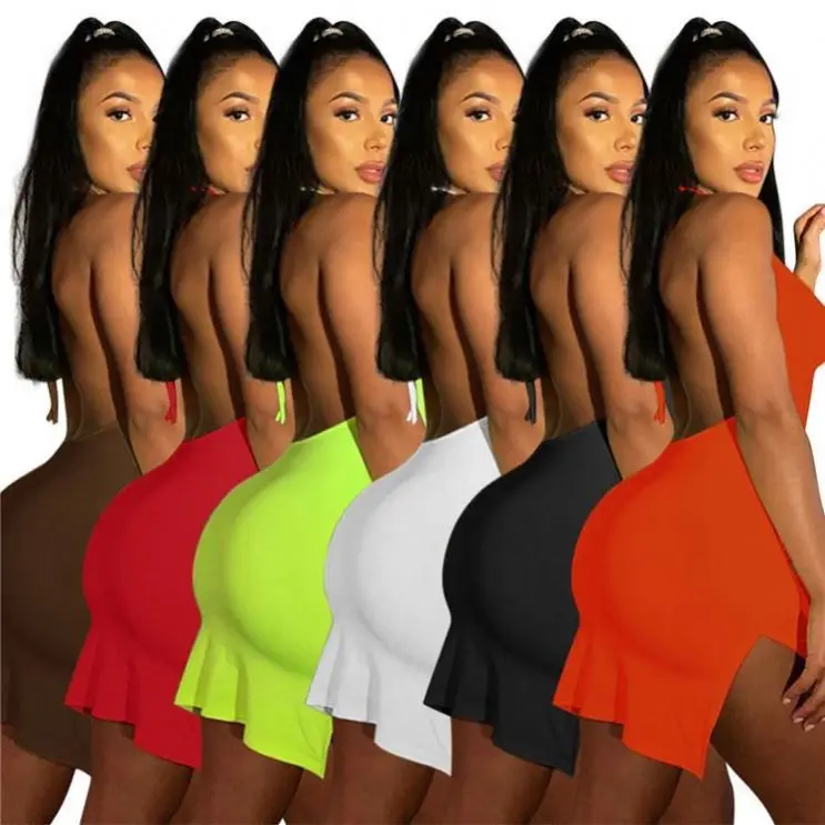 

IBEAUTY Latest Design Halter Vestidos De Verano Swing Collar Slit Tie Dress Summer 2021 Dresses