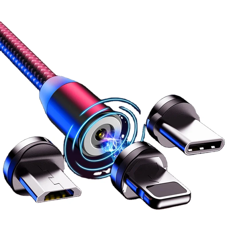 

2020 3 in 1 1m Magnetic Cable Transfer Data Multiple Connectors Aluminum Alloy Magnetic Charger Cable, Black/red