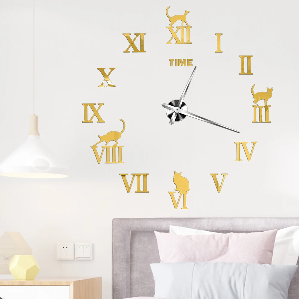 

Roman Digital Animal Shape Large DIY 3D Wall Clock Home Decor Art Watch Mirror Sticker