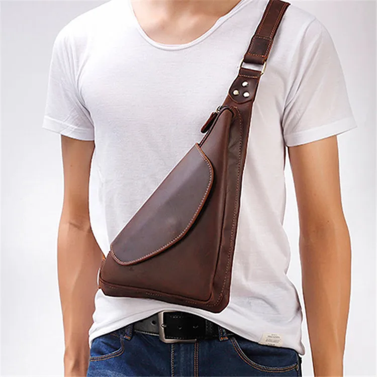 

Leather Sling Backpack Dumpling Bag Crazy Horse Leather Men Shoulder Sling Chest Bag, Coffee dark coffee