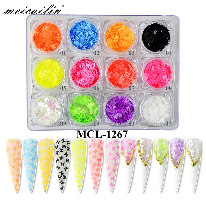 

Butterfly Sequins Nail Glitter bulk 3D Nail Art Decoration set, 12 color