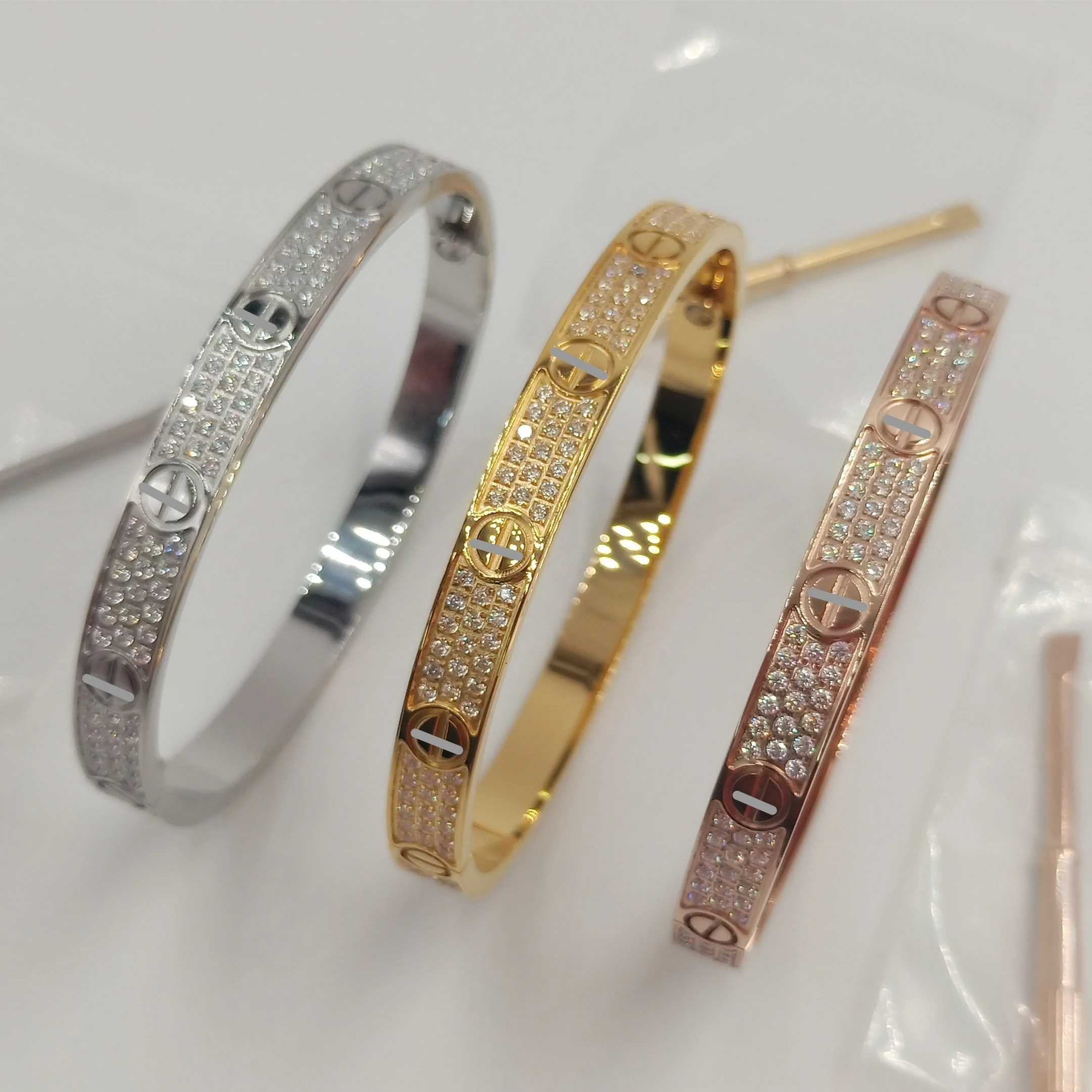 

wholesale custom stainless steel fashion jewelry zircon stone classic love cuff bracelet bangle for women, All common color are available