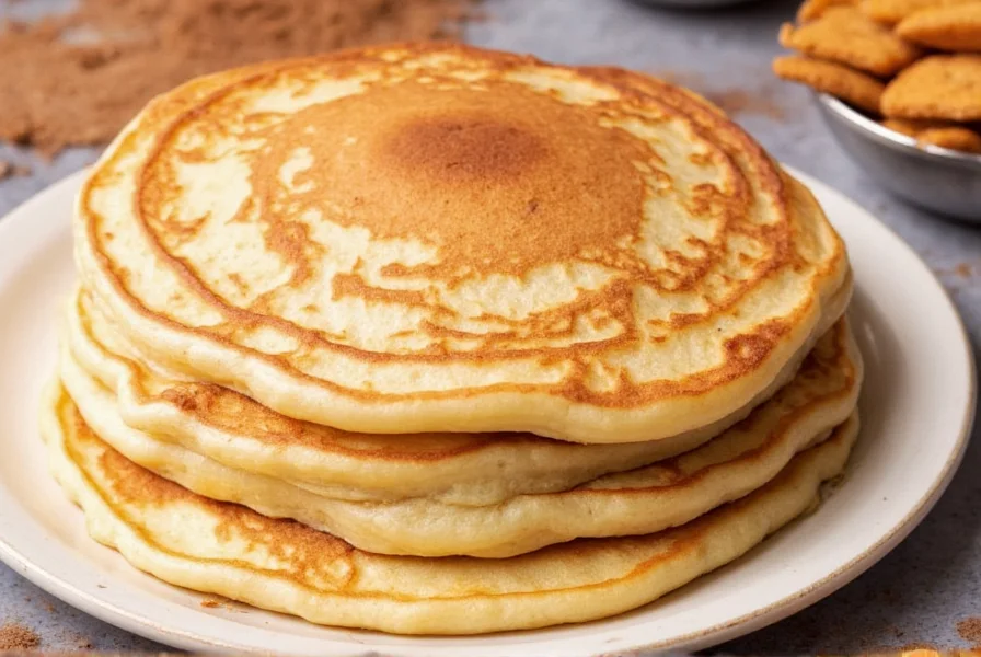 Step-by-step cinnamon swirl technique showing circular pattern on pancake batter