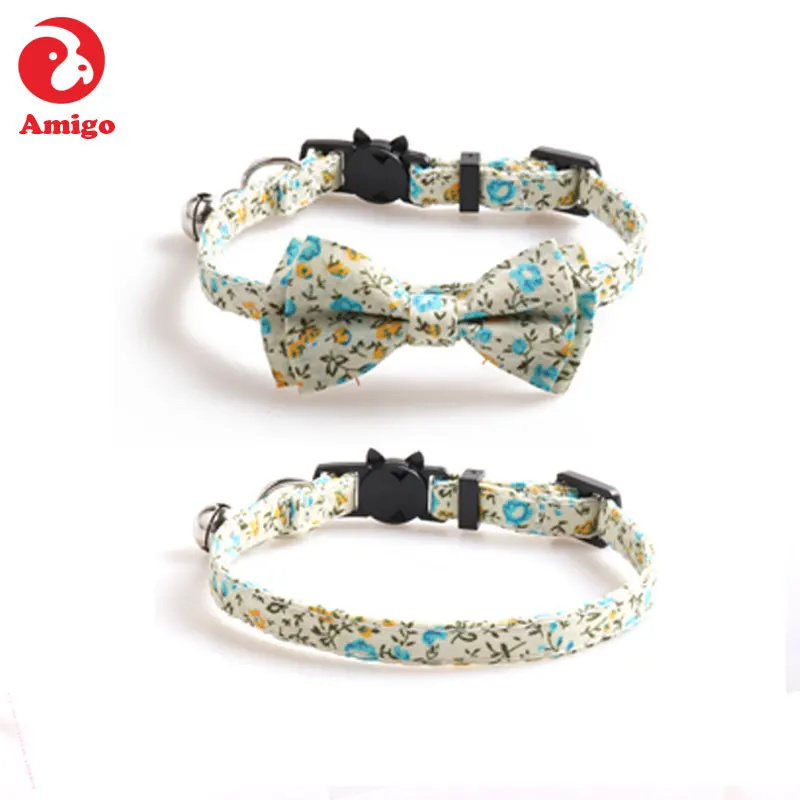 

Amigo popular design fashion cute floral bowtie breakaway adjustable personalized bowknot pet cat collar, Show as picture or custom