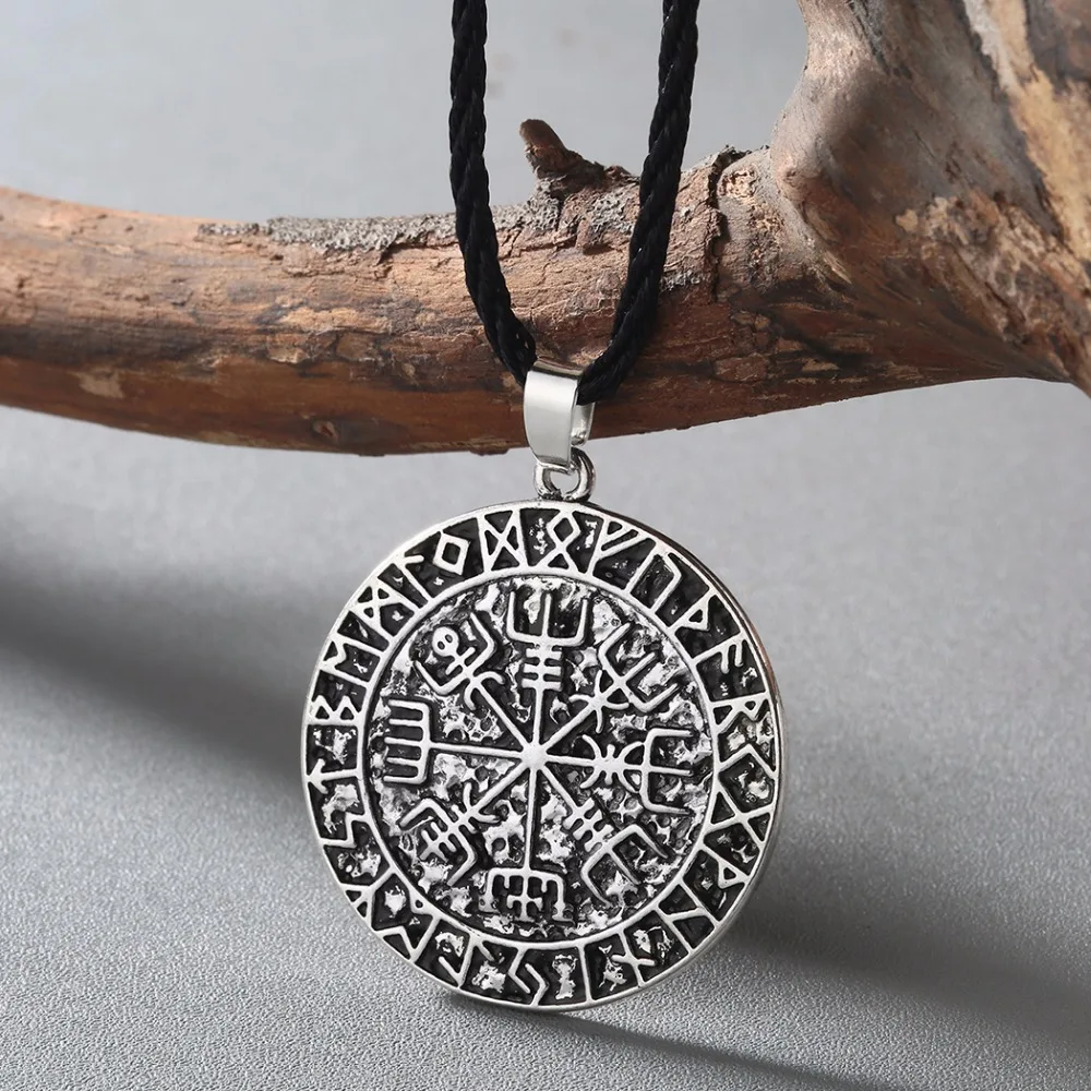 

Guidepost Compass Necklace Talisman Viking Elder Futhark Pendant Valknut Pagan Amulet Vegvisir Scandinavian Norse Gift, Picture shows
