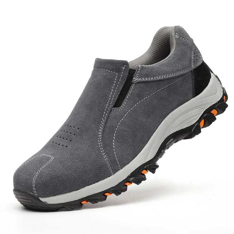 

mesh net breathable suede upper material steel toe and sole anti piercing anti puncture leisure men safety shoes, Grey