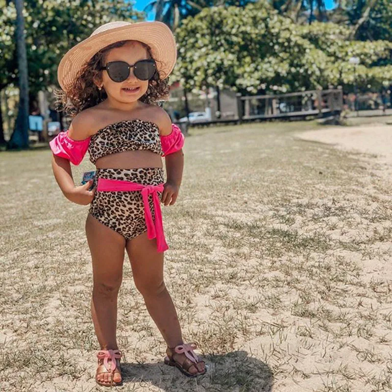 

RTS leopard print two piece summer girls bikini swimsuit kids swimwear