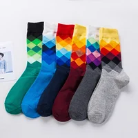 

British style sub-gradient color male socks cotton sports crew cotton socks cross-border rhombus happy socks