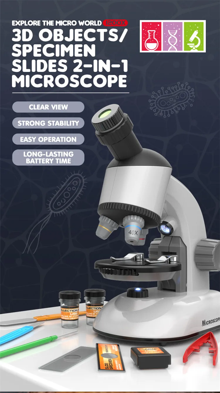 Bemay Toy 2021 Chemistry Simulation Microscope Set 100x 400x 1200x