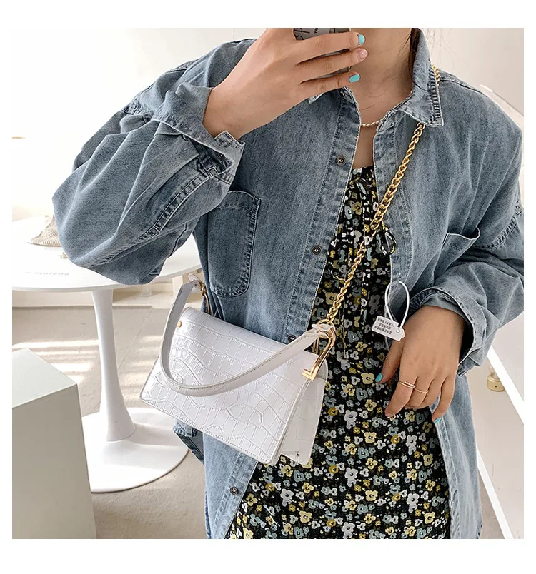 

TS9290 High Quality New Korean Ladies Square Shoulder chain stone pattern pu leather top handle women hand bags handbag