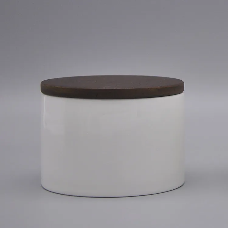 wholesale custom logo modern white large empty cylinder ceramic candle vessels with wooden lid  .jpg