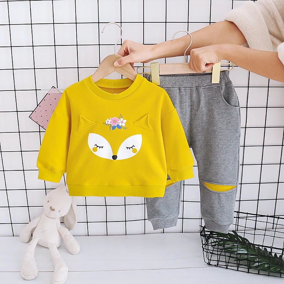 

2021 Baby Girls Clothing Sets Autumn Girl Flowers Print Outfits Kids Casual Tracksuit Children Clothing Suit Kids clothes girl, Picture show