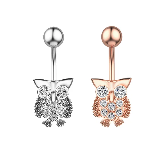 

14G 316L Stainless Steel Owl shape Dangle Belly Button Ring Navel Ring Jewelry Clear Zircon Body Piercing Jewelry For Women