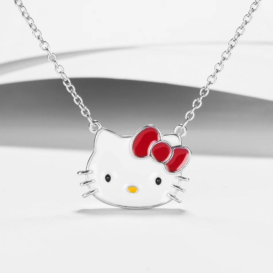 

Cute 100% 925 Sterling Silver Fashion Enamel Necklace Cat With Red Cravat Pendants Necklaces Fit Women Jewelry Gift