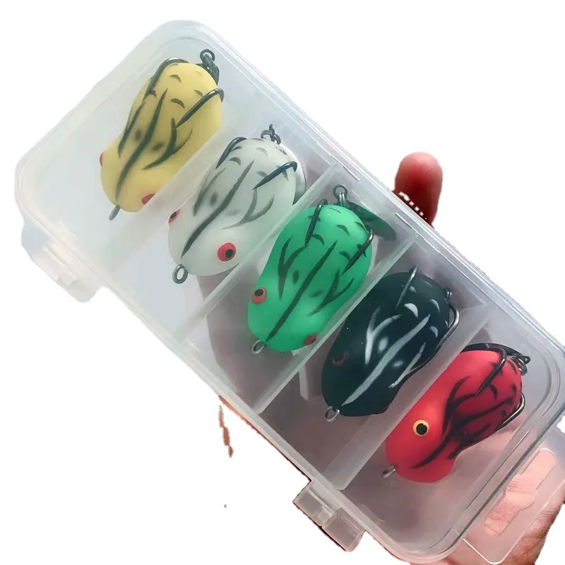 

5pcs/box 7g Simulation Frog Fish Bait Soft Lure with Double Hook Top water Ray Frog Artificial Minnow Crank Fishing Tackle