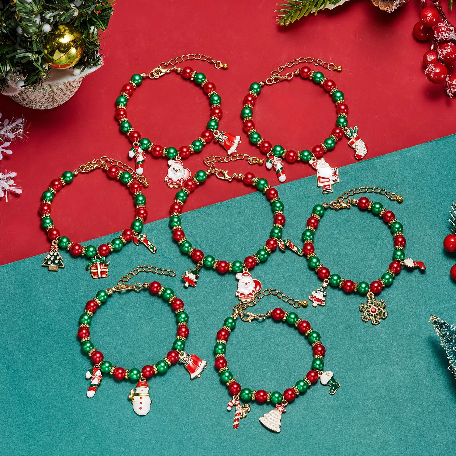 

New Design Wholesale Oil Drop Snow Man Bracelet Adjustable Beads Red Green Bracelet Jewelry for Christmas Day's