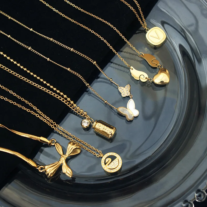 

Stainless Steel Necklace Chain Gold Bowknot Butterfly Heart Necklace