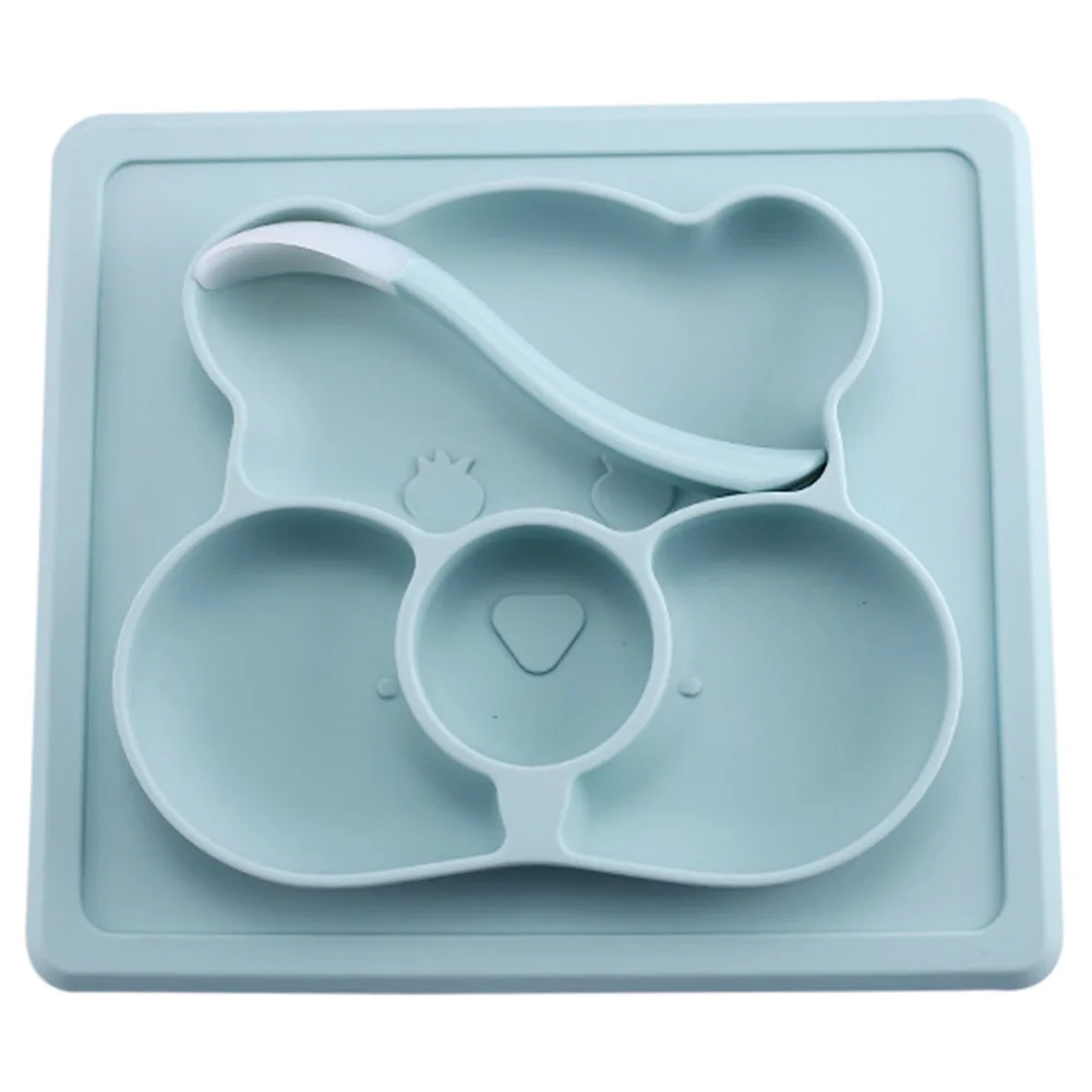 

Creative children bear children waterproof silicone integrated meal plate with spoon baby meal plate cutlery