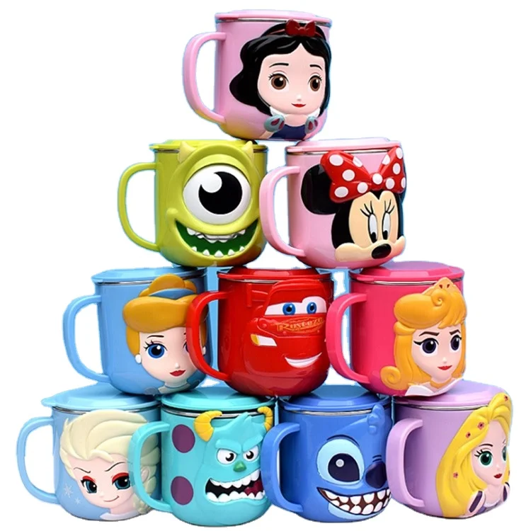 

custom logo Children's Cup with Lid 201-300ML Creative Drink Water Drinkware Juice Cup Cute Cartoon Milk cup Stainless Steel mug