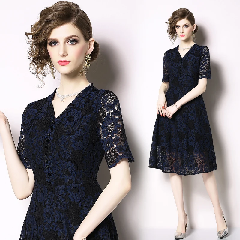 

Ladies Sexy Round Neck Mini Dress Ladies Casual Print Elegant Dress Lace Dress Spring 2021