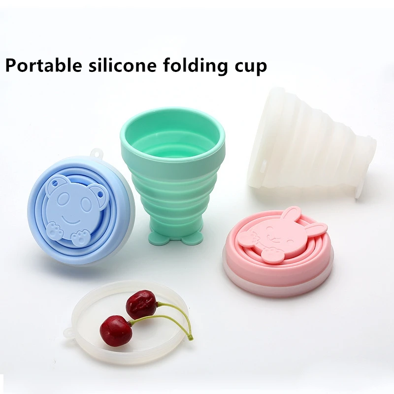 Food grade silicone cup for baby portable floding cup with cover