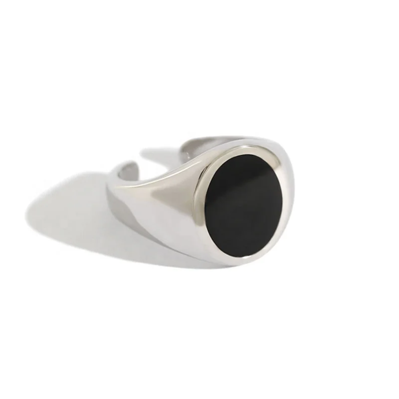 

Minimalism 925 Sterling Silver Rings For Women Black Enamel Adjustable Finger Ring Simple Mens Ring Silver 925 Jewelry