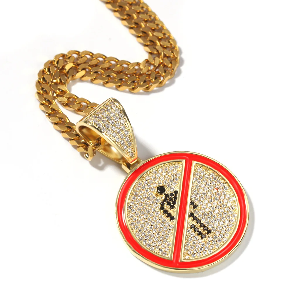 

Hip-hop necklace with micro-inset zircon alternative prohibition sign pendant necklace