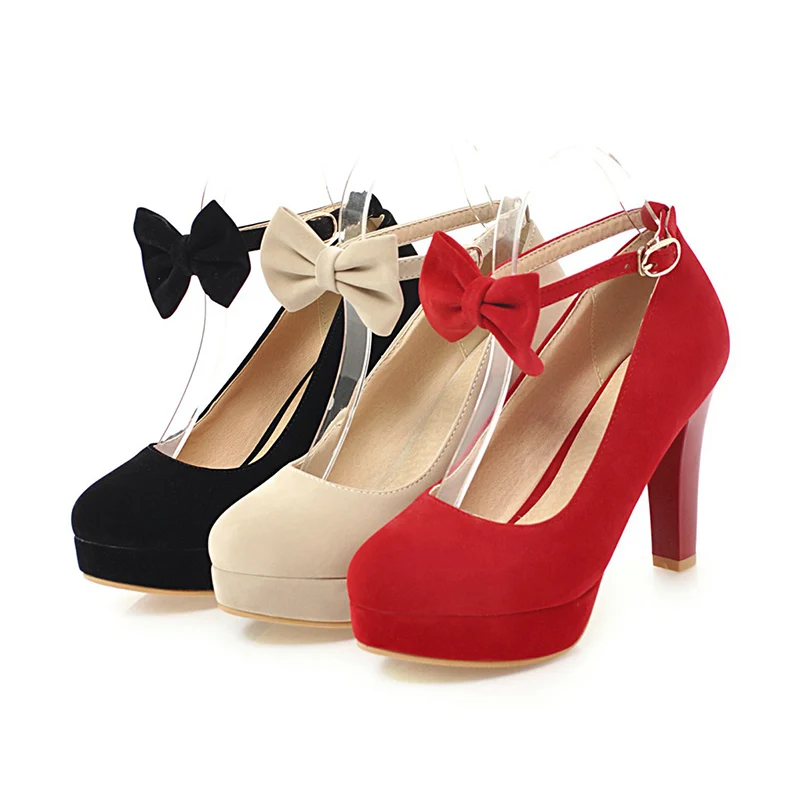 

Lady's Elegant Fashion Frosted leather Platform High Heel, Black/red/ecru