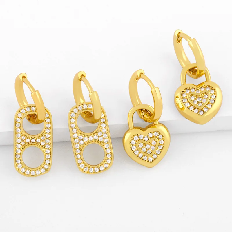 

Hot Selling Simple 18k Zircon Brass Women Heart Earrings Brass Earrings Women Vintage Earrings