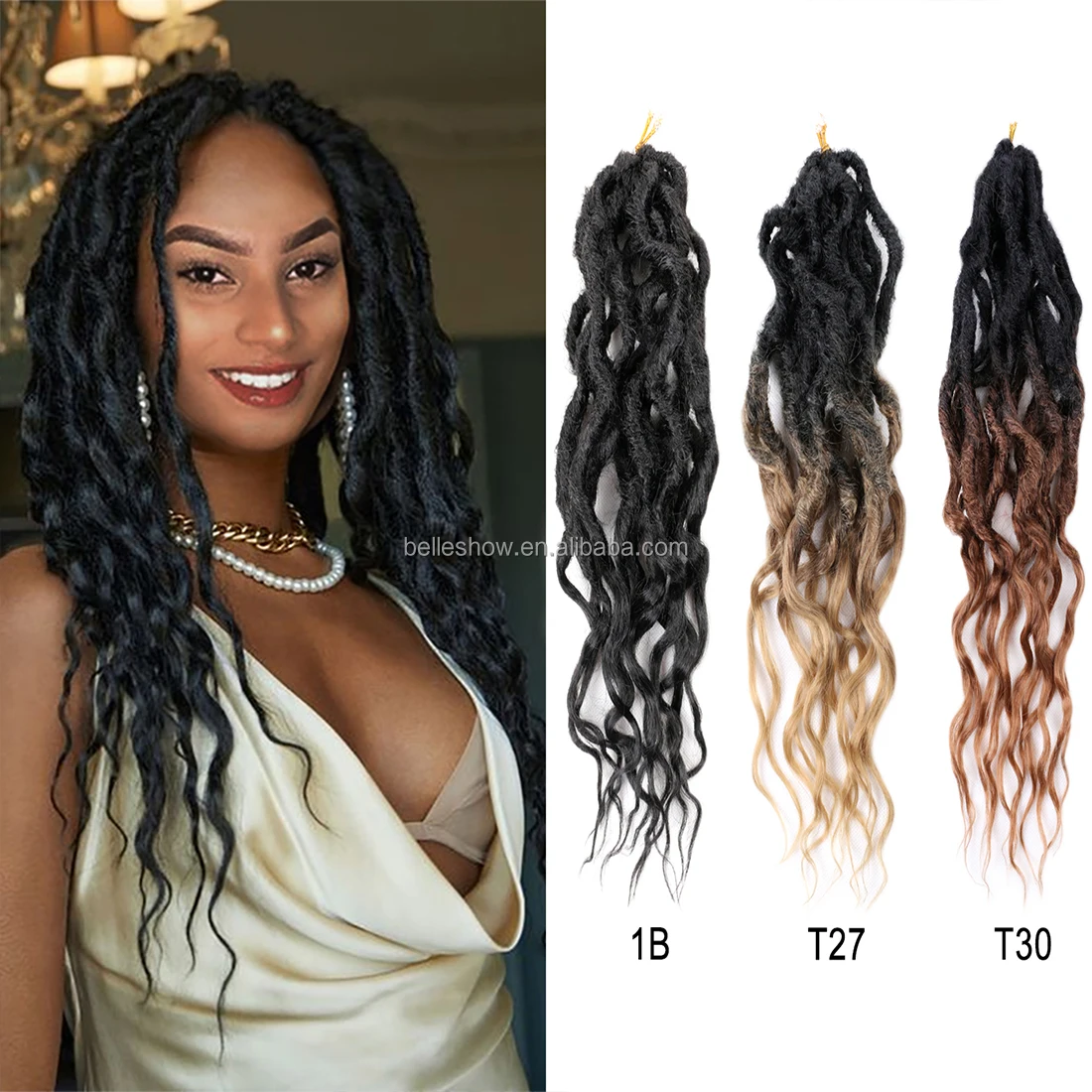 

Ombre Brown Synthetic Crochet Braids Hair Passion Twist River Goddess Braiding Hair Extension Queen Faux Locs With Curly Hair